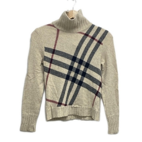 バーバリーロンドン Burberry LONDON 長袖セーター/ニット サイズS - アイボリー×黒×レッド レディース タートルネック トップス