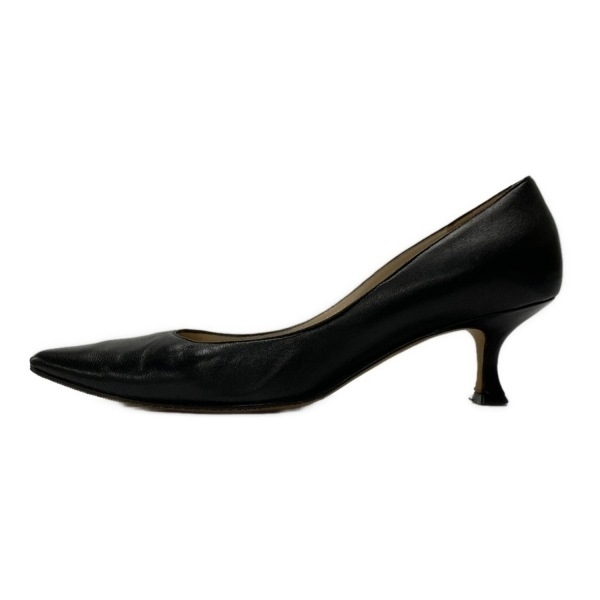 マノロブラニク MANOLO BLAHNIK パンプス 37 1/2 - レザー 黒 レディース アウトソール張?zhí)鏈g 靴