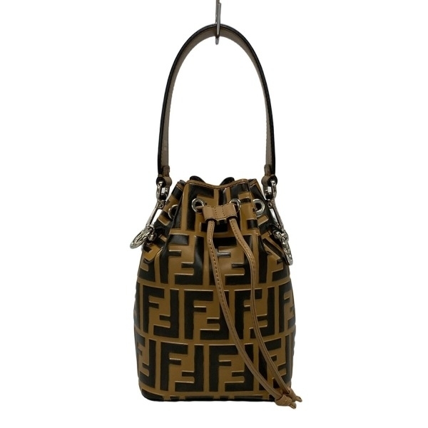 フェンディ FENDI ハンドバッグ 8BS010 モン トレゾール レザー ライトブラウン×ダークブラウン 巾著型/型押し加工/FFモチーフ バッグ