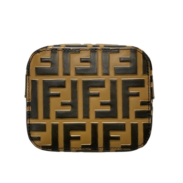フェンディ FENDI ハンドバッグ 8BS010 モン トレゾール レザー ライトブラウン×ダークブラウン 巾著型/型押し加工/FFモチーフ バッグ