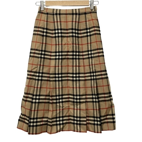 バーバリーズ Burberry's スカート サイズS - ベージュ×黒×レッド レディース ひざ丈/チェック柄/プリーツ ボトムス