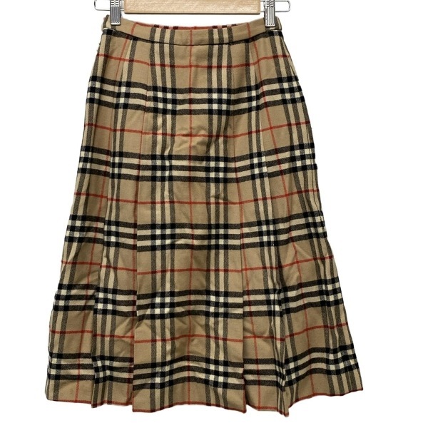 バーバリーズ Burberry's スカート サイズS - ベージュ×黒×レッド レディース ひざ丈/チェック柄/プリーツ ボトムス