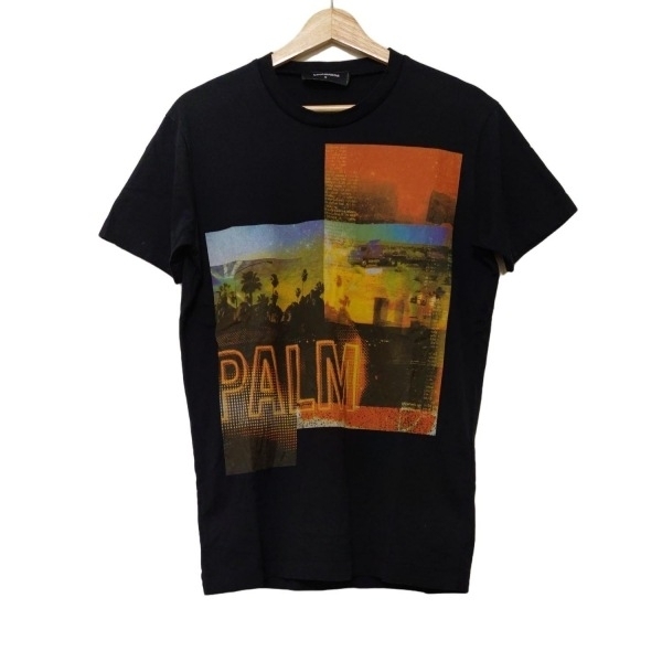 ディースクエアード DSQUARED2 半袖Tシャツ サイズM - コットン、コットン 黒×オレンジ×マルチ メンズ クルーネック トップス