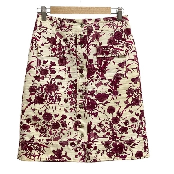 グッチ GUCCI スカート サイズ38 S - コットン アイボリー×ボルドー レディース 花柄 ボトムス