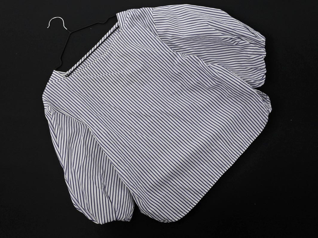 Demi-Luxe BEAMS デミルクスビームス ボリュームスリーブ ストライプ ブラウス シャツ 白ｘ紺 ■◇ ☆ fea1 レディース