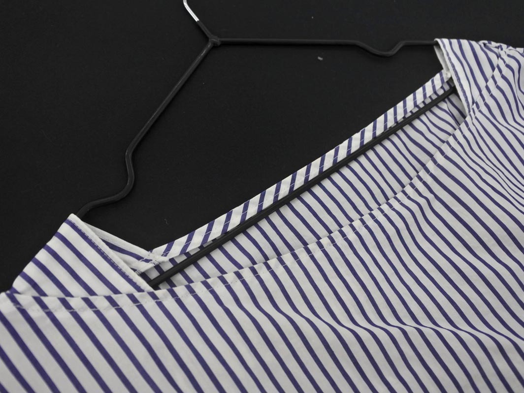 Demi-Luxe BEAMS デミルクスビームス ボリュームスリーブ ストライプ ブラウス シャツ 白ｘ紺 ■◇ ☆ fea1 レディース