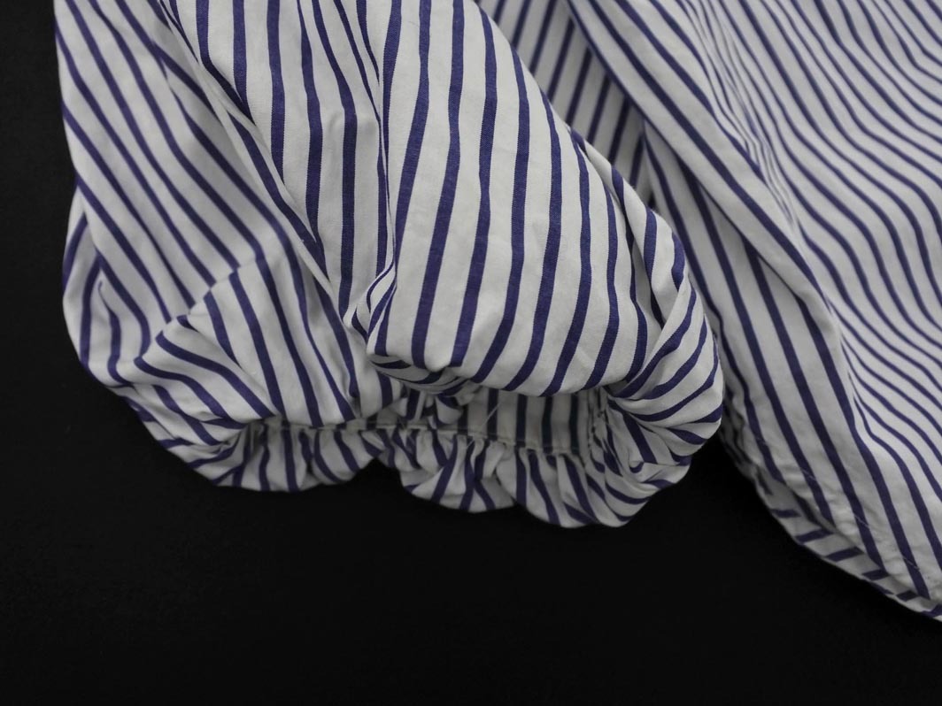 Demi-Luxe BEAMS デミルクスビームス ボリュームスリーブ ストライプ ブラウス シャツ 白ｘ紺 ■◇ ☆ fea1 レディース