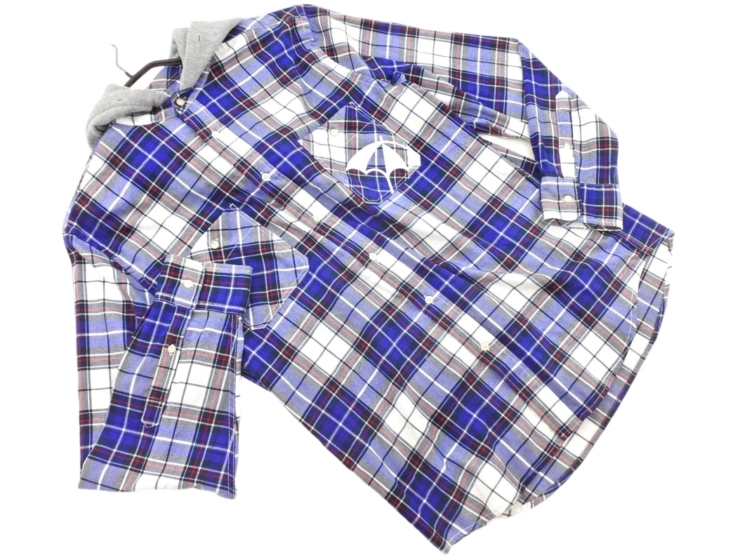 arnold palmer アーノルドパーマー チェック フーディー シャツ size4/青ｘグレー ■◇ ☆ fea2 メンズ