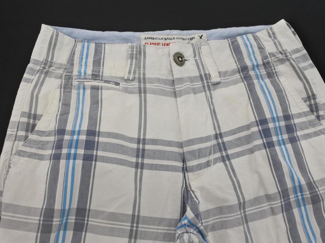 AMERICAN EAGLE アメリカンイーグル チェック ハーフ パンツ size28/白ｘグレー ■◆ ☆ fea2 メンズ