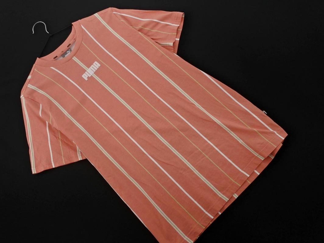 ネコポスOK PUMA プーマ ストライプ Tシャツ sizeL/ピンク ■◆ ☆ fea2 メンズ_画像1