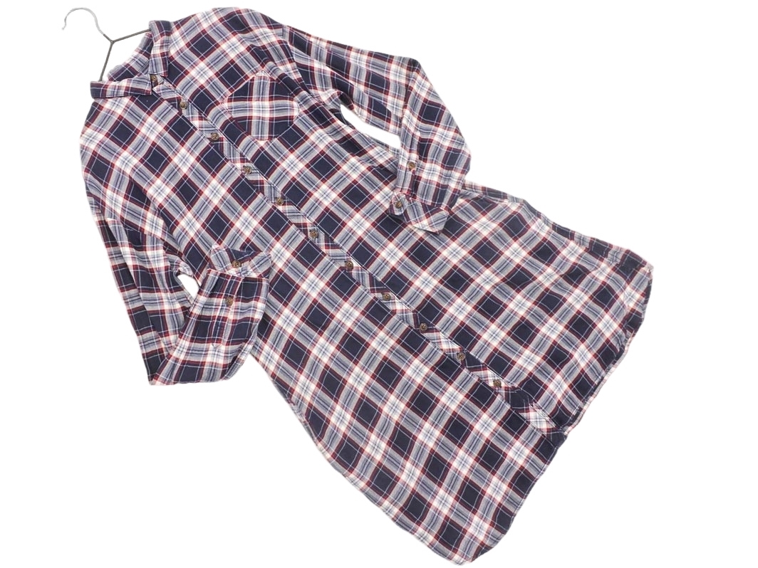 earth music&ecology アースミュージック&エコロジー チェック シャツ ワンピース sizeM/紺 ■◇ ☆ fea7 レディース_画像1