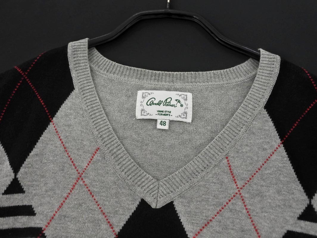 arnold palmer アーノルドパーマー アーガイル Vネック ニット セーター size48/グレー ■◇ ☆ fea7 メンズ