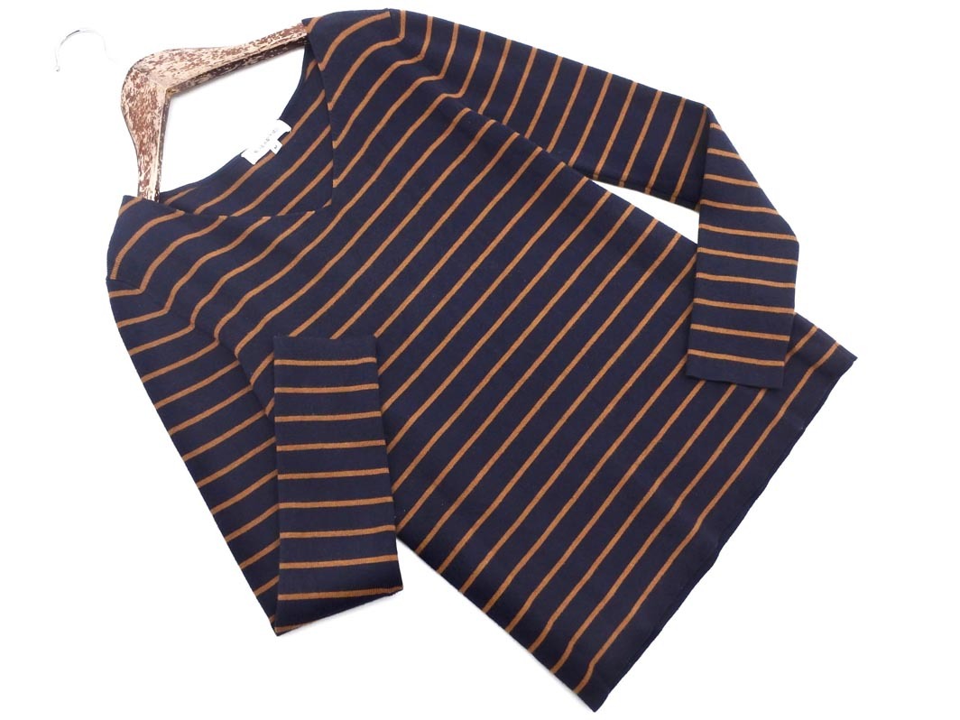 NATURAL BEAUTY BASIC ナチュラルビューティーベーシック Vネック ボーダー ニット セーター sizeM/紺 ■◇ ☆ fea7 レディース