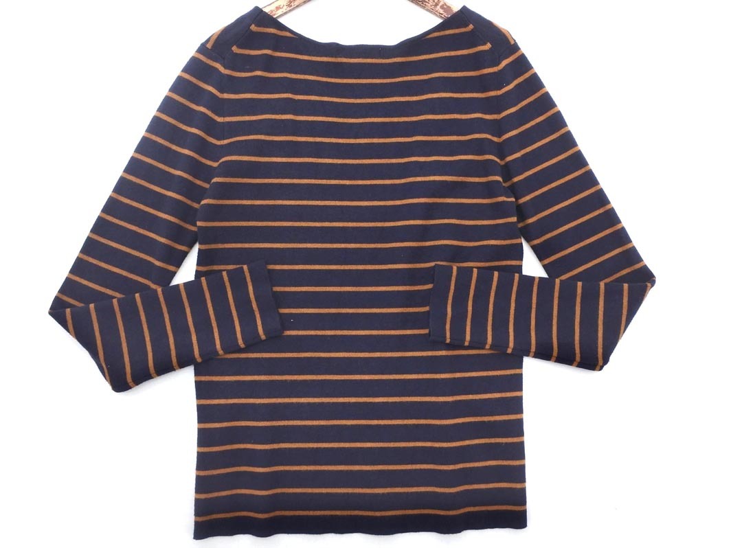 NATURAL BEAUTY BASIC ナチュラルビューティーベーシック Vネック ボーダー ニット セーター sizeM/紺 ■◇ ☆ fea7 レディース