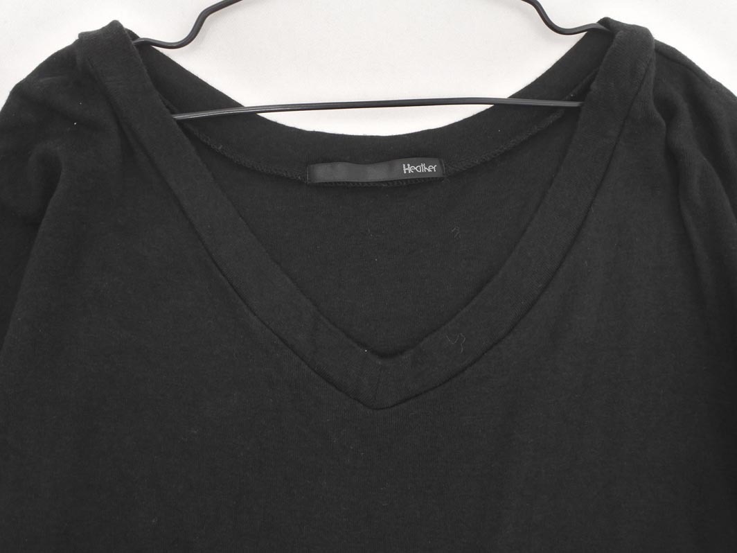 Heather ヘザー Vネック ポケット カットソー sizeF/黒 ■◆ ☆ fea9 レディース