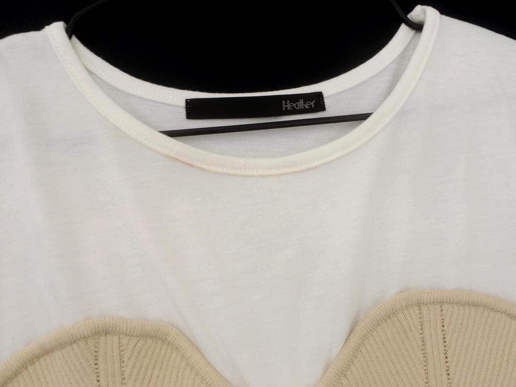 ネコポスOK Heather ヘザー リブ 切替 フレンチスリーブ カットソー sizeF/白ｘベージュ ■◆ ☆ fea9 レディース