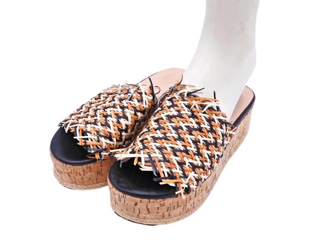 あしながおじさん 厚底 サンダル size（25ｃｍくらい）/キャメルｘ白ｘ黒 ■◆ ☆ fea8 レディース_画像1