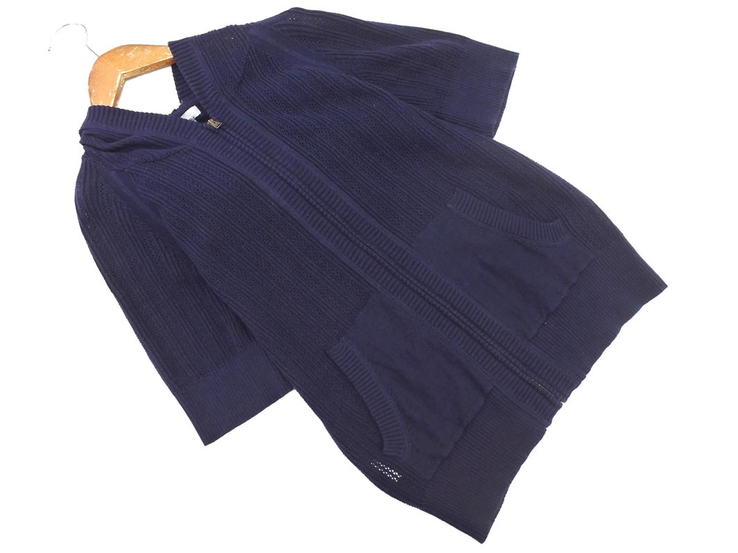 Eddie Bauer エディーバウアー 半袖 ニット ジップアップ パーカー sizePS/紺 ■◆ ☆ fea9 レディース