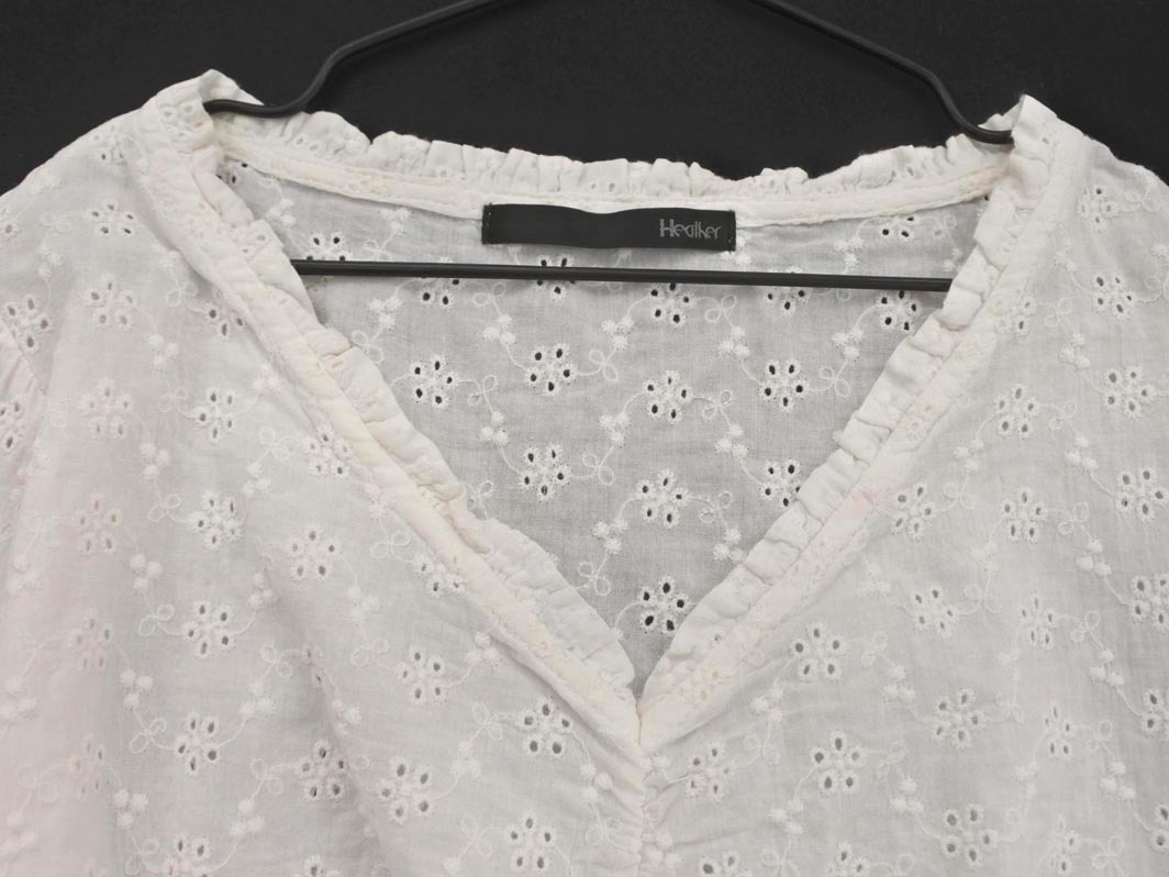 ネコポスOK Heather ヘザー カットワーク ブラウス シャツ sizeF/白 ■◆ ☆ fea8 レディース_画像2