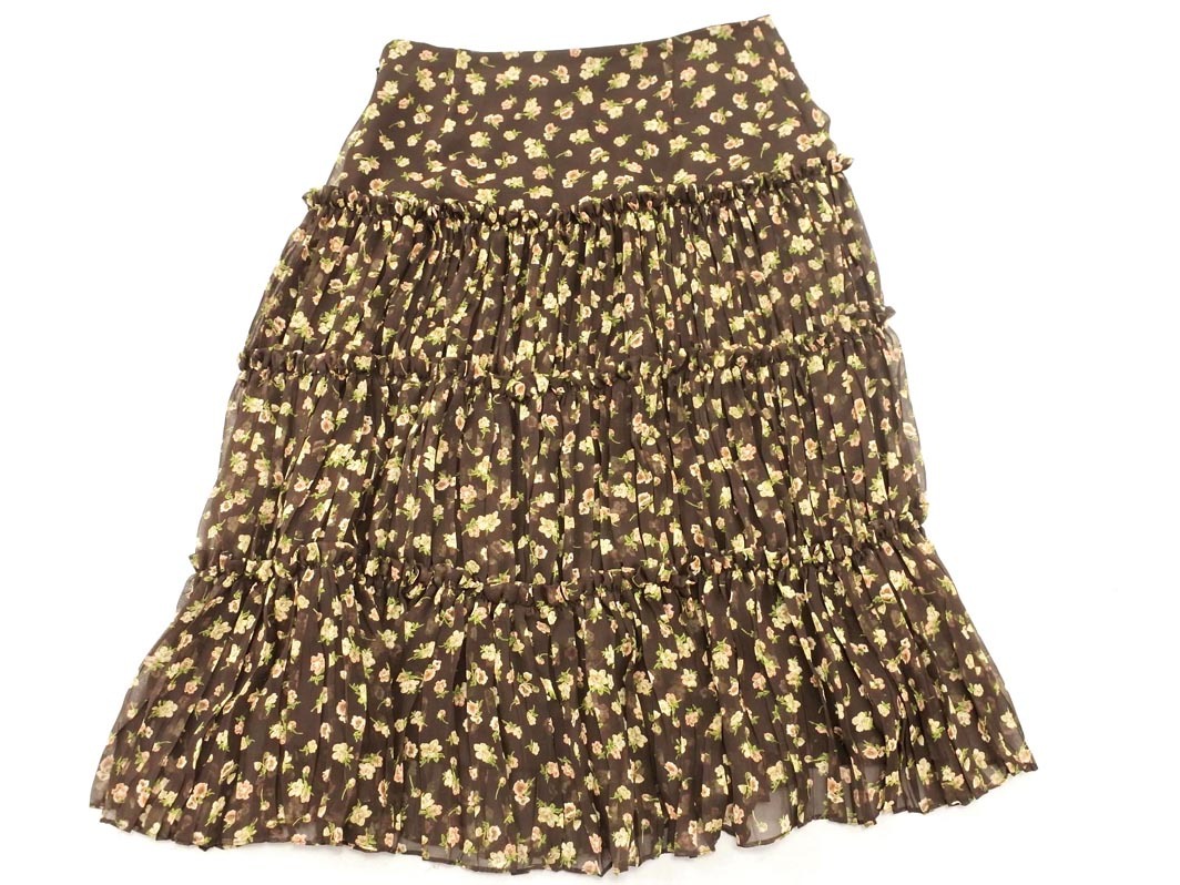 EPOCA エポカ シフォン 花柄 Aライン 臺形 スカート size40/茶 ■◇ ☆ fea8 レディース