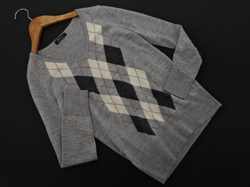 ネコポスOK COMME CA ISM コムサイズム ウール混 アーガイル ニット セーター sizeM/グレー ◇■ ☆ fea9 レディース_画像1