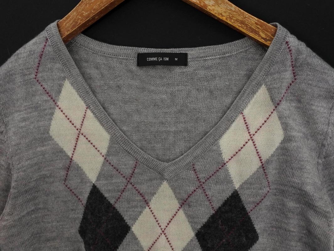 ネコポスOK COMME CA ISM コムサイズム ウール混 アーガイル ニット セーター sizeM/グレー ◇■ ☆ fea9 レディース_画像3