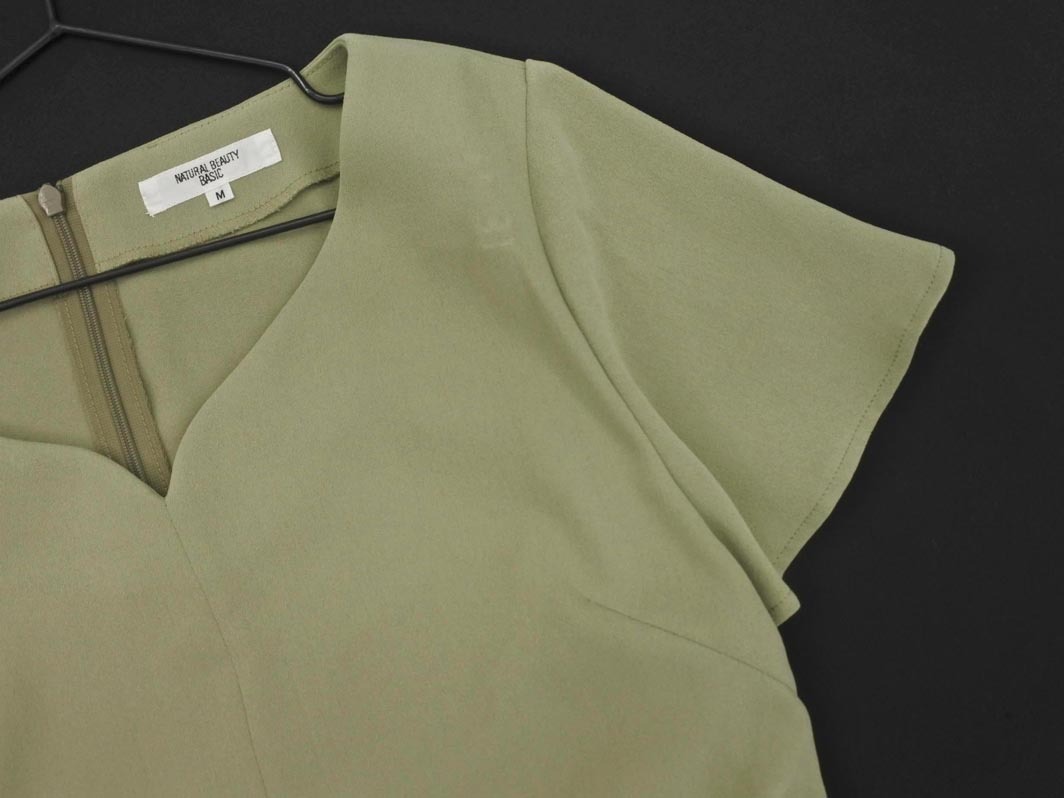 NATURAL BEAUTY BASIC ナチュラルビューティーベーシック ウエストリボン ワンピース sizeM/緑 ■◆ ☆ feb3 レディース