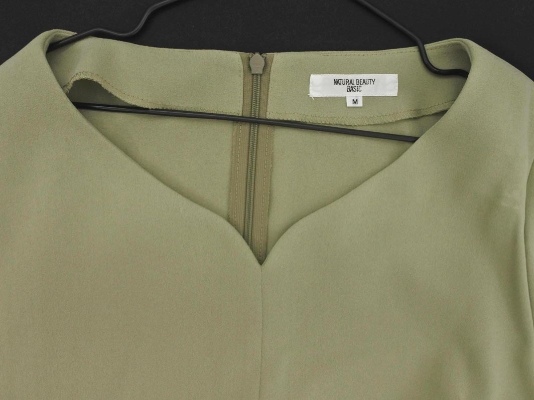 NATURAL BEAUTY BASIC ナチュラルビューティーベーシック ウエストリボン ワンピース sizeM/緑 ■◆ ☆ feb3 レディース