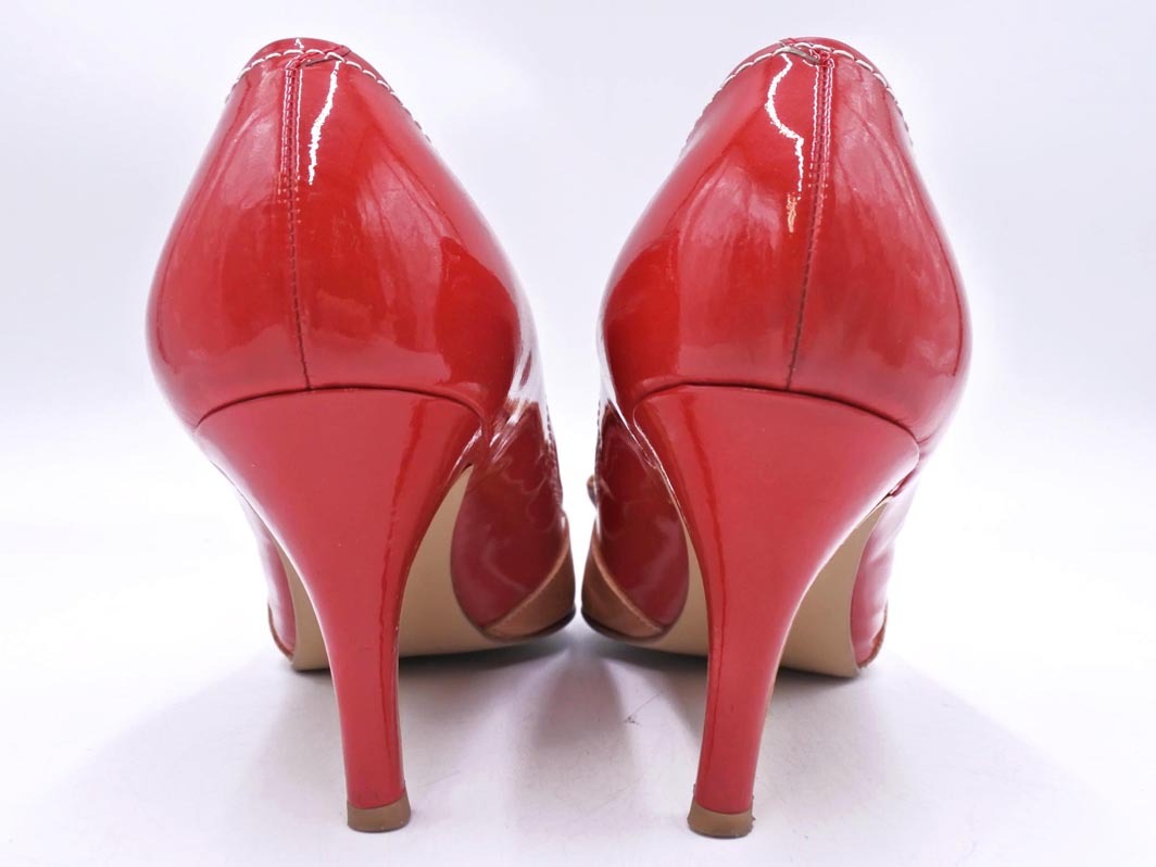 DIANA ダイアナ パテントレザー リボン オープントゥ パンプス size23.5/赤 ■◇ ☆ feb4 レディース