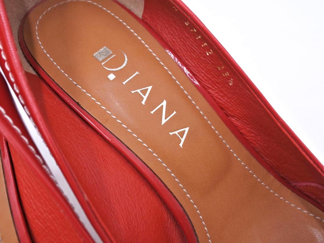 DIANA ダイアナ パテントレザー リボン オープントゥ パンプス size23.5/赤 ■◇ ☆ feb4 レディース
