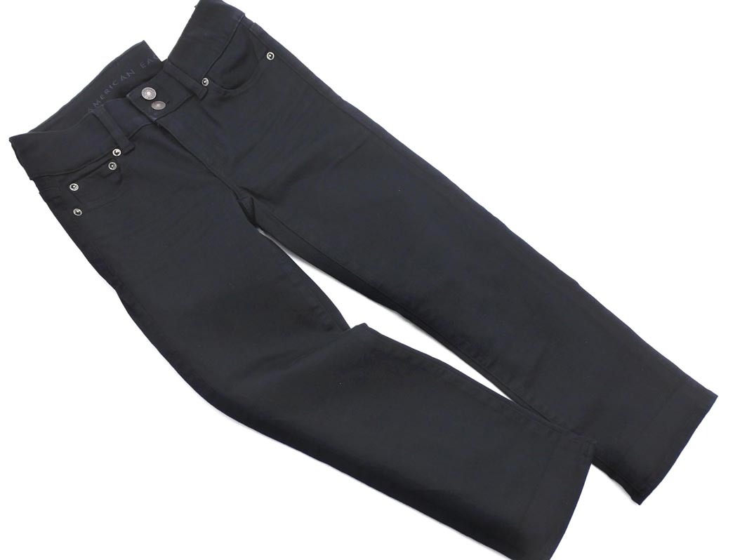 新品 AMERICAN EAGLE アメリカンイーグル ストレッチ クロップド デニムパンツ size0/黒 ■◇ ☆ feb6 レディース