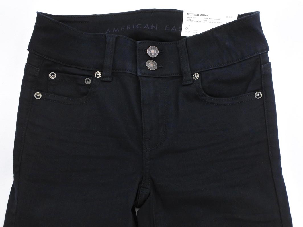 新品 AMERICAN EAGLE アメリカンイーグル ストレッチ クロップド デニムパンツ size0/黒 ■◇ ☆ feb6 レディース