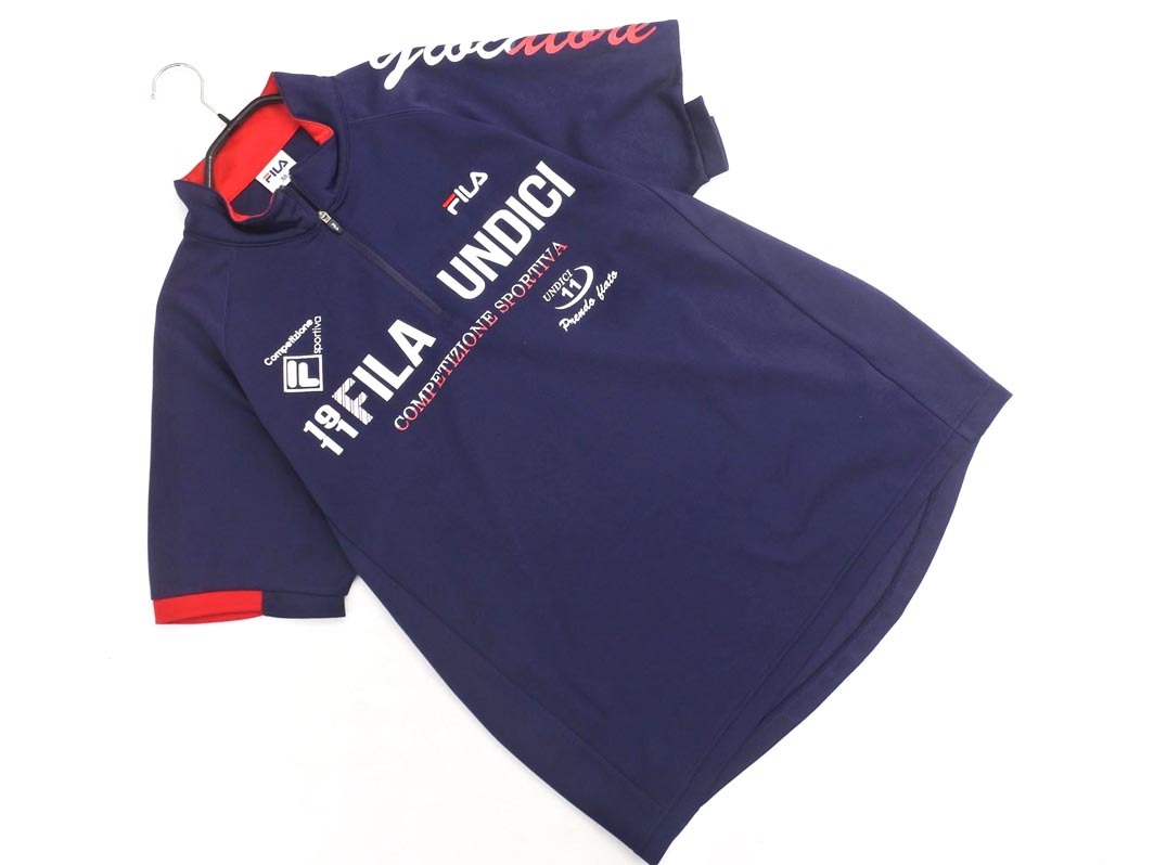 FILA フィラ ハーフジップ ロゴ プリント トレーニングウェア カットソー sizeM/紺 ■◆ ☆ feb9 メンズ