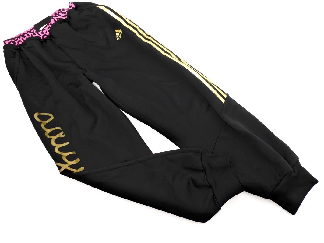 adidas アディダス キッズ プリント トラック パンツ 160cm 黒 ■■ ☆ fec0