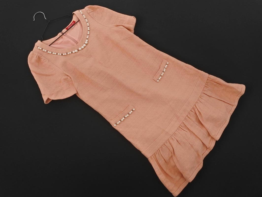 Apuweiser-riche アプワイザーリッシェ ツイード パールビーズ Aライン ワンピース size2/サーモンピンク ■◆ ☆ fec0 レディース_画像1