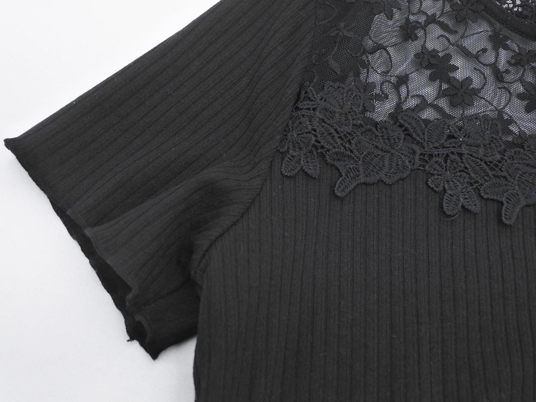 ネコポスOK INGNI イング チュール レース 切替 カットソー sizeM/黒 ■◆ ☆ fec1 レディース