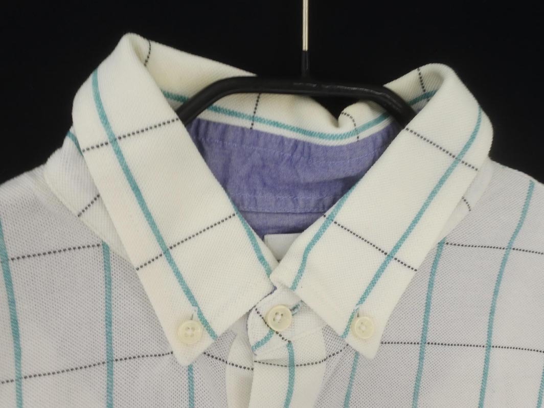 TAKEO KIKUCHI タケオキクチ チェック ボタンダウン ポロシャツ size4/白ｘターコイズブルー ■◆ ☆ fec6 メンズ