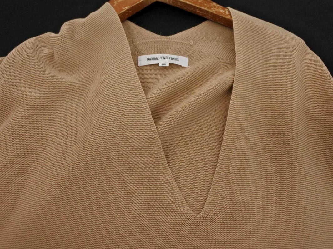 NATURAL BEAUTY BASIC ナチュラルビューティーベーシック Vネック ノースリーブ ニット セーター sizeM/ベージュ ■◆ ☆ fec7 レディース