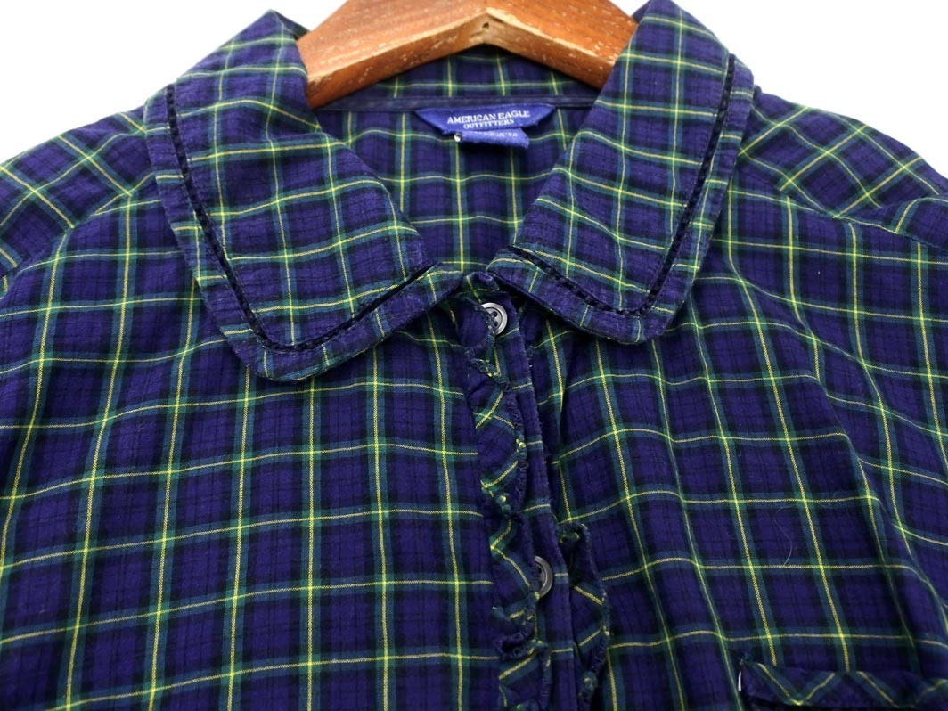 ネコポスOK AMERICAN EAGLE アメリカンイーグル チェック ブラウス シャツ size8/紺 ■◆ ☆ fec8 レディース