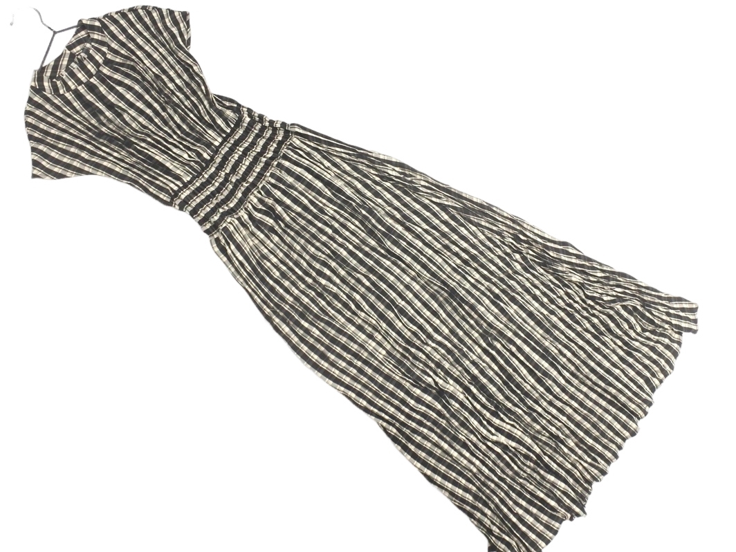 LIP SERVICE リップサービス チェック フレンチスリーブ ロング ワンピース sizeS/黒ｘクリーム ■◆ ☆ fed0 レディース