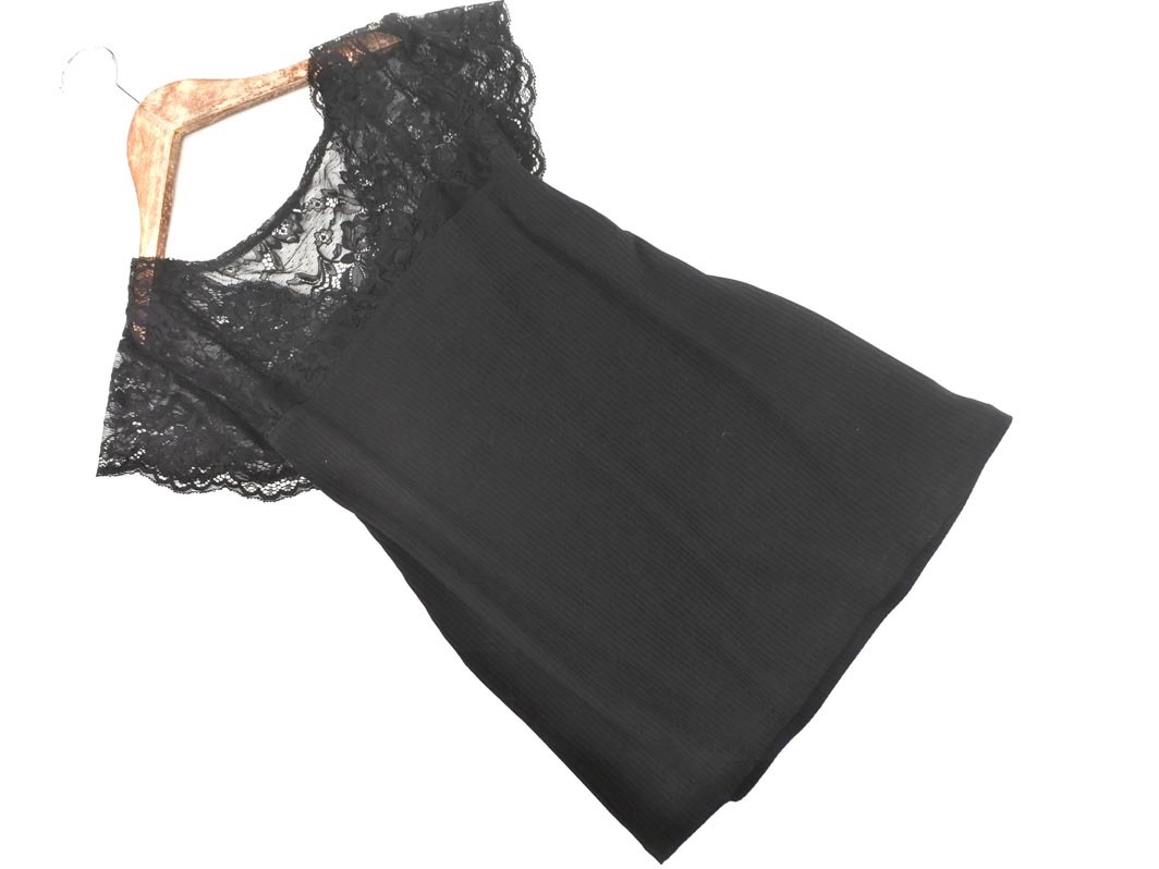 ネコポスOK Rope Picnic ロペピクニック 切替 レース カットソー size38/黒 ■◆ ☆ fec9 レディース