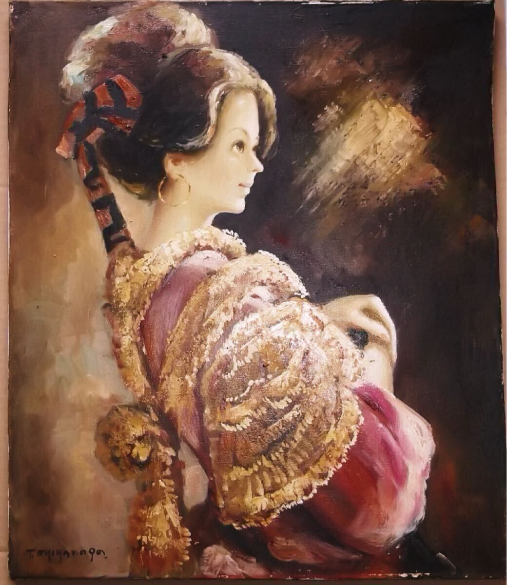 真作】 宮永岳彦 『 瓏 』 油彩 サイン有 油絵 油彩画 美人画