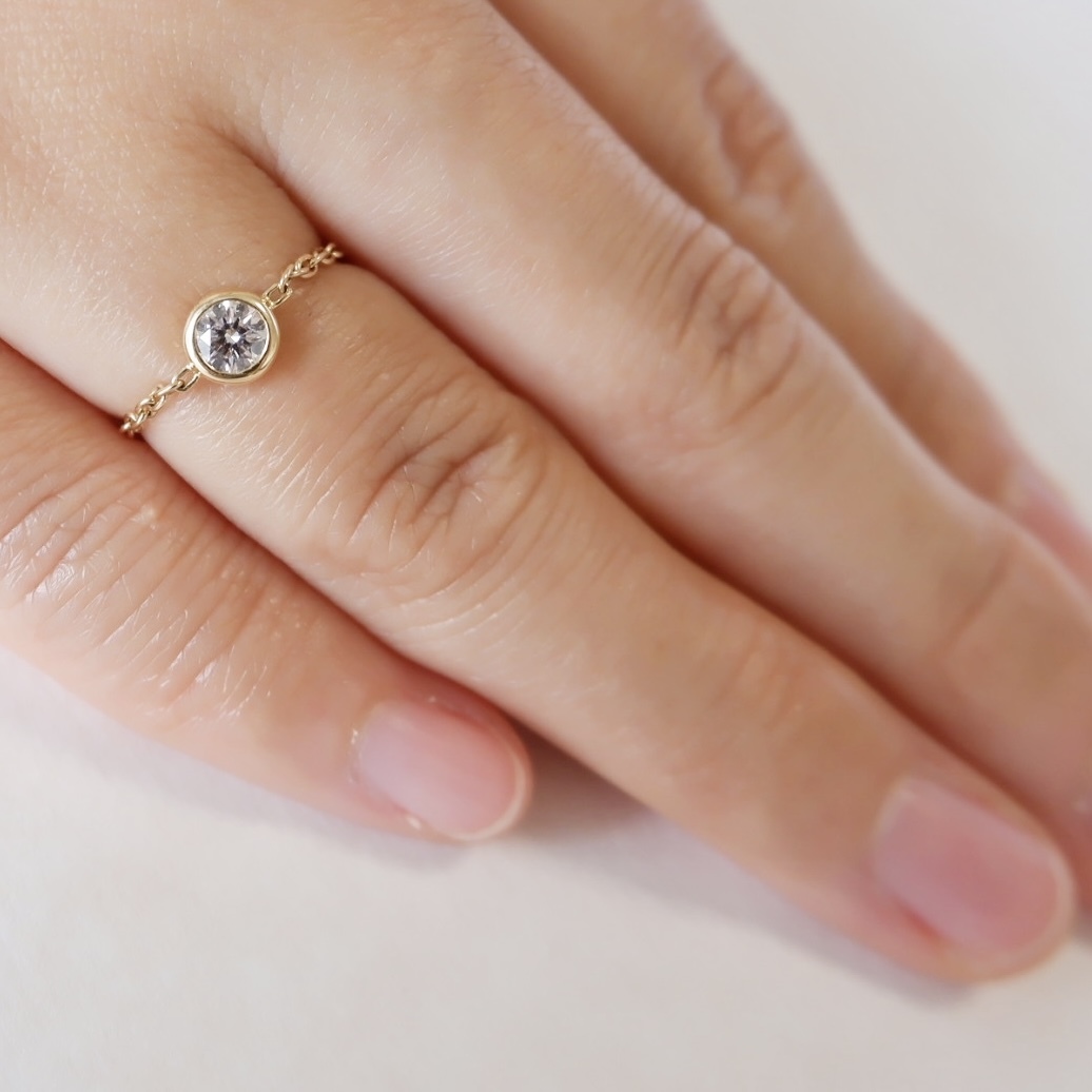 K18 ダイヤモンド 0.218ct 一粒 ベゼル フクリン 750 チェーンリング YG_画像8