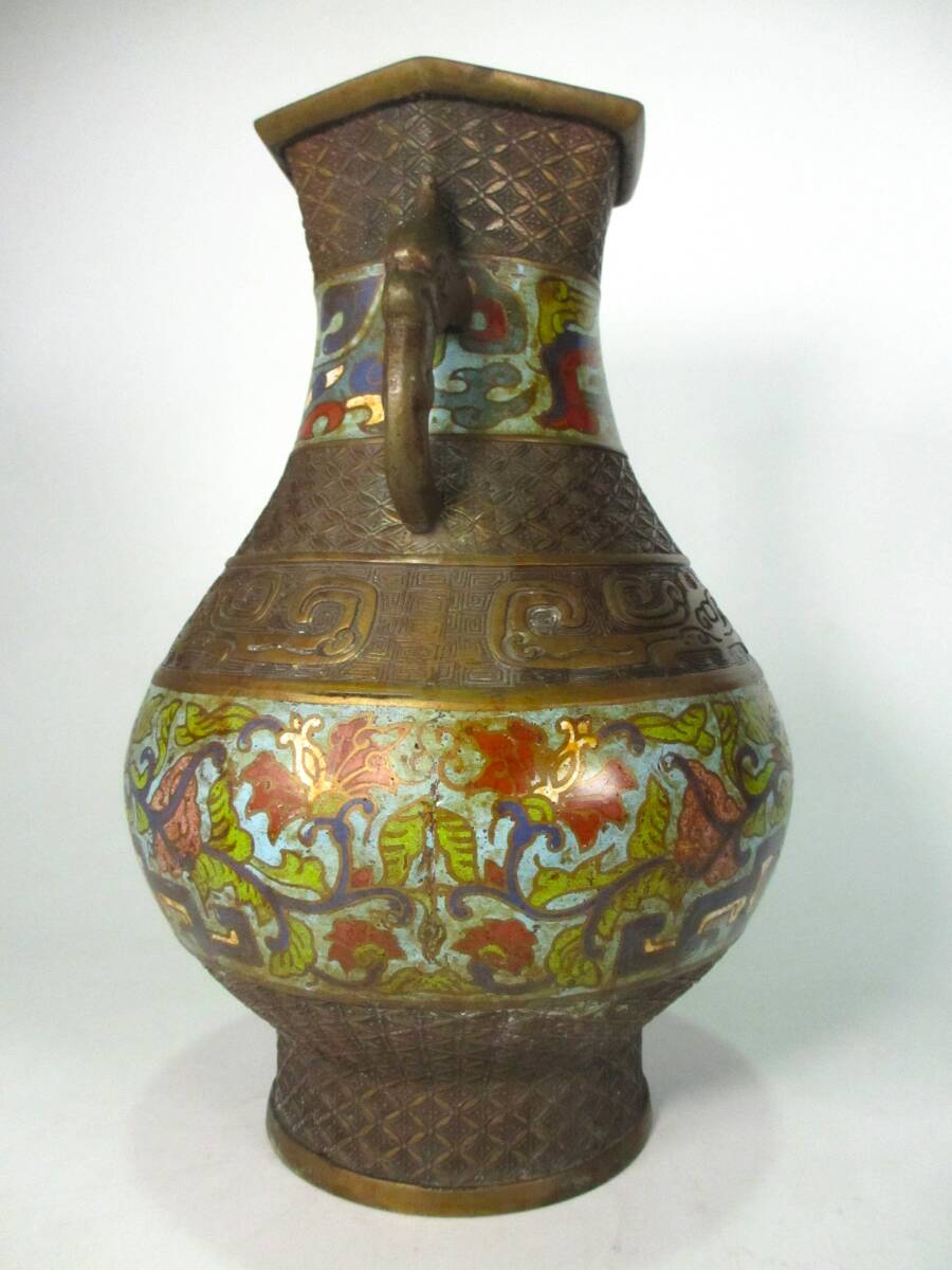 【GINGER掲載商品】 七宝焼 古七宝 時代物 中国古玩唐物 双耳瓶 飾り壷 花瓶 銅製 その他