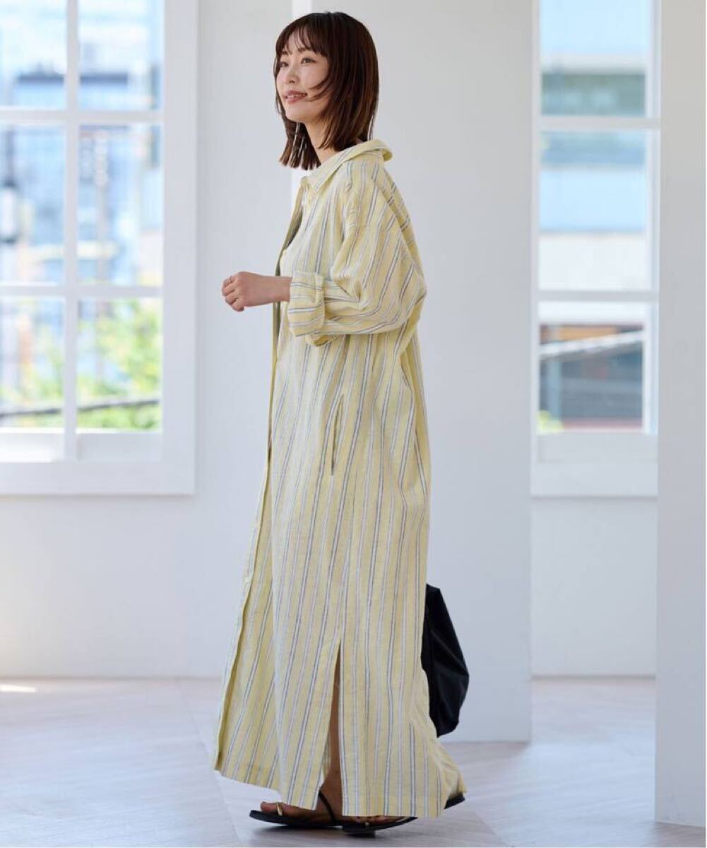 【定価15400円】SLOBE IENA スローブイエナ ストライプリネン混シャツワンピース イエロー ロングワンピース