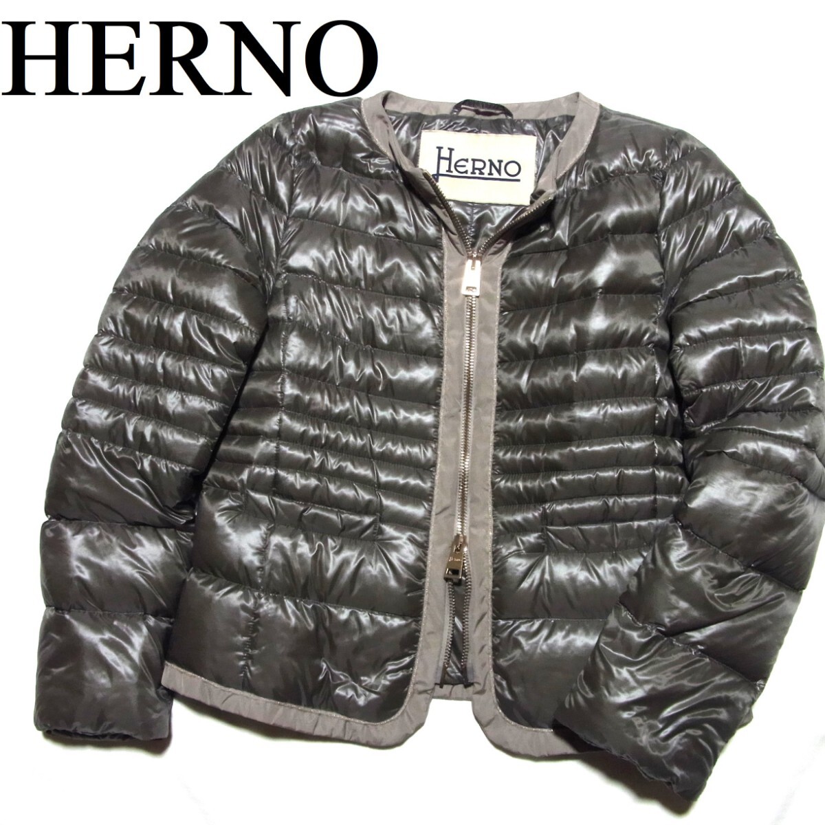 大きいサイズ ヘルノ ノーカラー 切替 ダウン ジャケット 46 PI0179D 大きいサイズ HERNO ヘルノ ノーカラー 切替 ダウン ジャケット