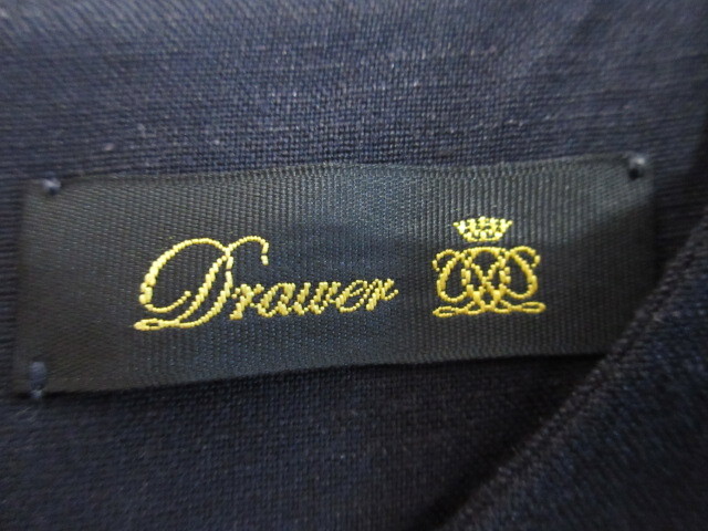 Drawer　ドゥロワー　22ｓｓ　Aライン　リネン　フレア　ワンピース　ネイビー