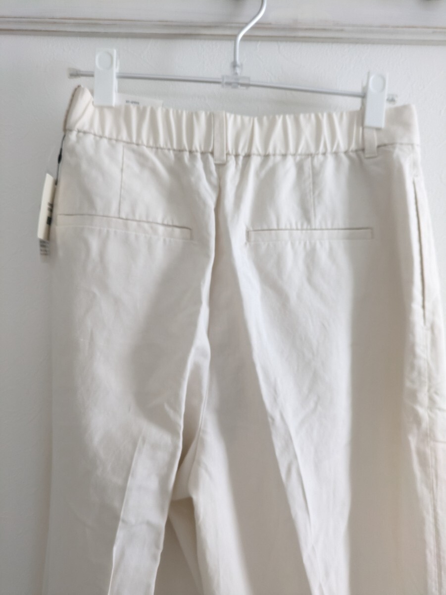 新品 ユニクロ 今季 リネンブレンドバレルレッグパンツ 丈長め M レディース 白 麻 