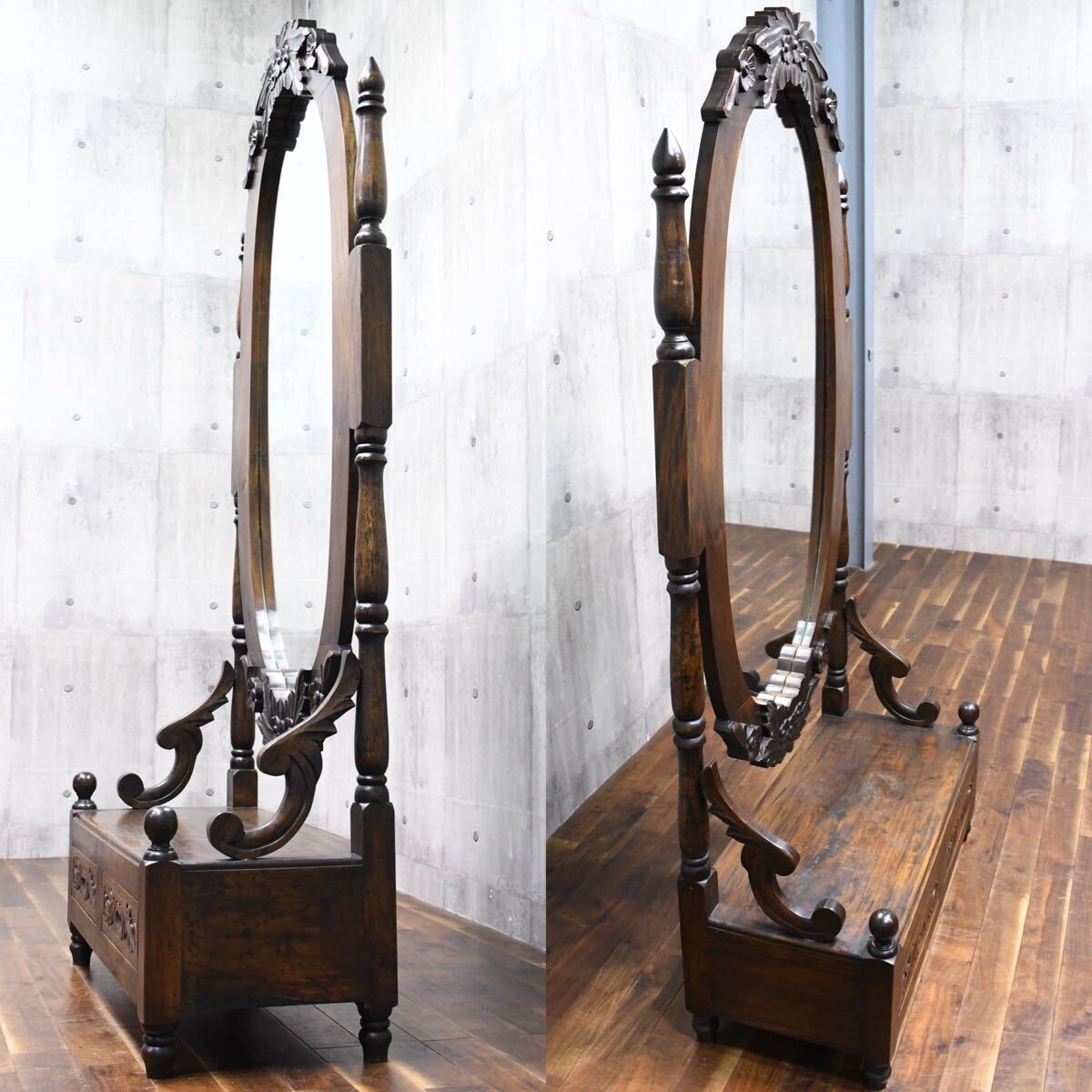 EEK108 神戸家具 コロニーハウス レリーフ/彫刻 置き型姿見 ミラー