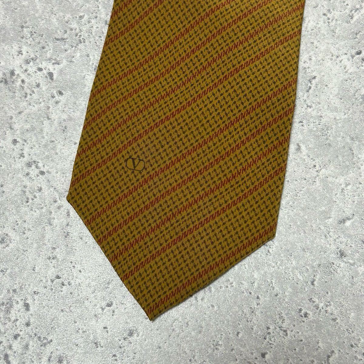 valentino バレンティノ　ネクタイ シルク100% 黄土色 からし色 マスタード　イエロー系 イタリア製 7430FH_画像3